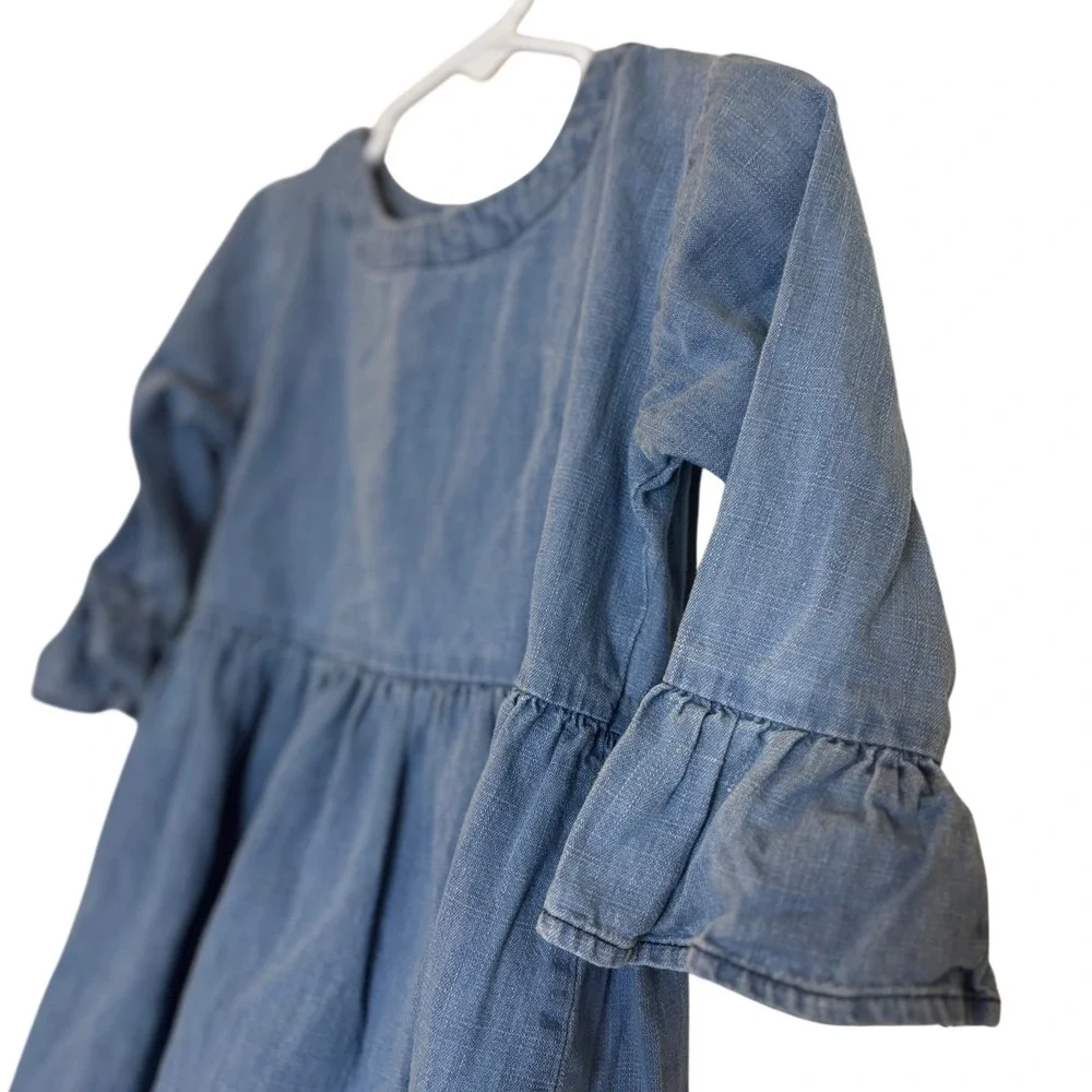 Ruffle Butts Girls‎ Denim Dress Size 4T Long Sleeve Stretch High Low Ruffle